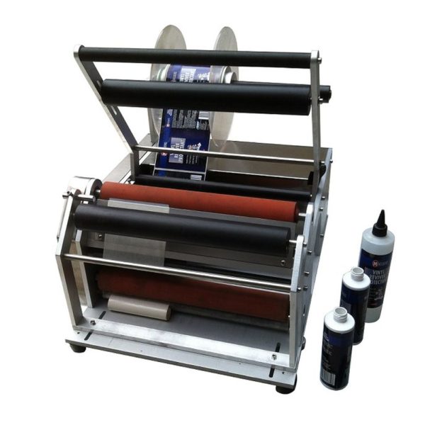 Semi automatic labelling machine for round containers