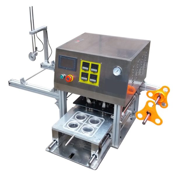 Semi automatic tray sealing machine yogurt cremes pickles olives paste ready meals  dry nuts  dried fruit and vegetables  dairy products
