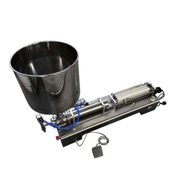 Semi automatic volumetric filling machine for packaging viscous products honey, sesame paste olive paste sauce marmelade paints cleaning prioducts pesticizers