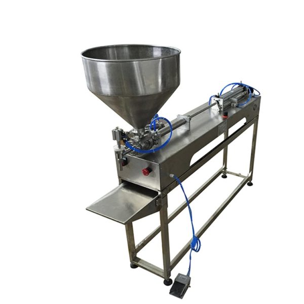 Semi automatic volumetric filling machine for packaging viscous products honey, sesame paste olive paste sauce marmelade paints cleaning prioducts pesticizers