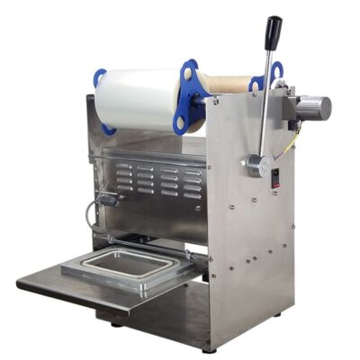Manual desktop tray sealing machine dairy products, cheese, cold cut, meat, fish, yogurt, creme, pickles, olives, paste, dry nuts