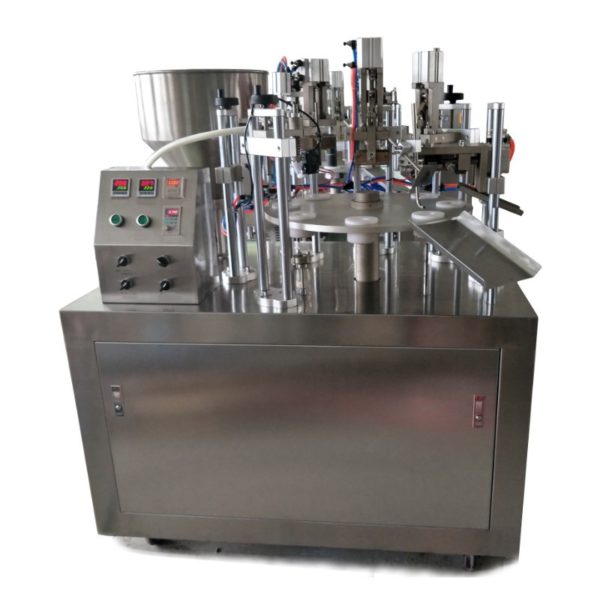 Automatic rotary filling sealing packaging machine for viscous products in metallic tubes toothpaste, hair color, silicone, water colour, paste, ointments