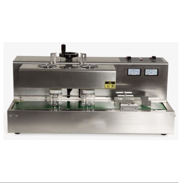 Semi automatic desktop air-cooled induction sealing machine of continuous flow.  Ideal for products such as,  food (ketschup, mustard, mayonaisse, kids drinks, milk, cacao, spices, etc.) cosmetics (face / body cremes, etc.) medicine (pills, food supplements, vitamins, etc.) chemicals (pesticides, lubricants etc.)