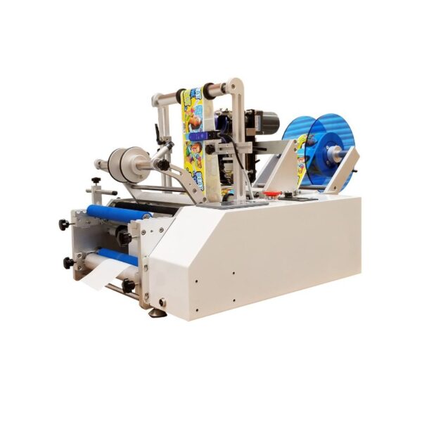 Semi autromatic labeling machine for one or two labels in the same cycle, on round containers